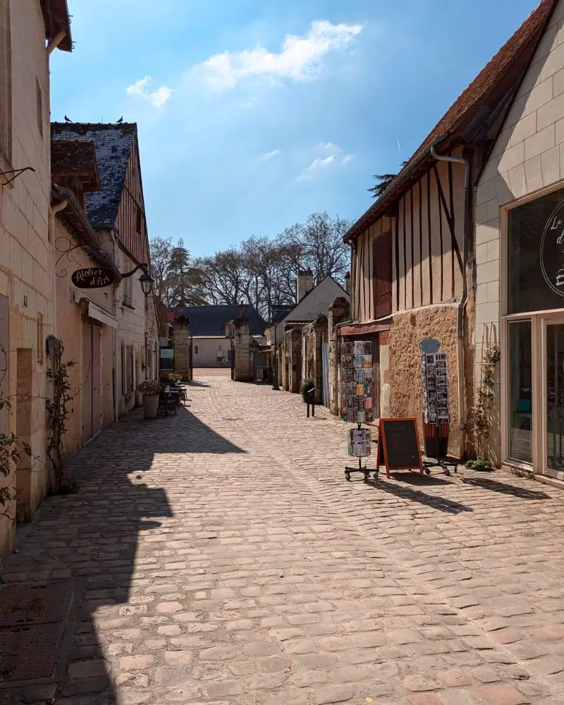 Ruelle pavée du centre historique d’Azay-le-Rideau à quelques minutes de nos gîtes